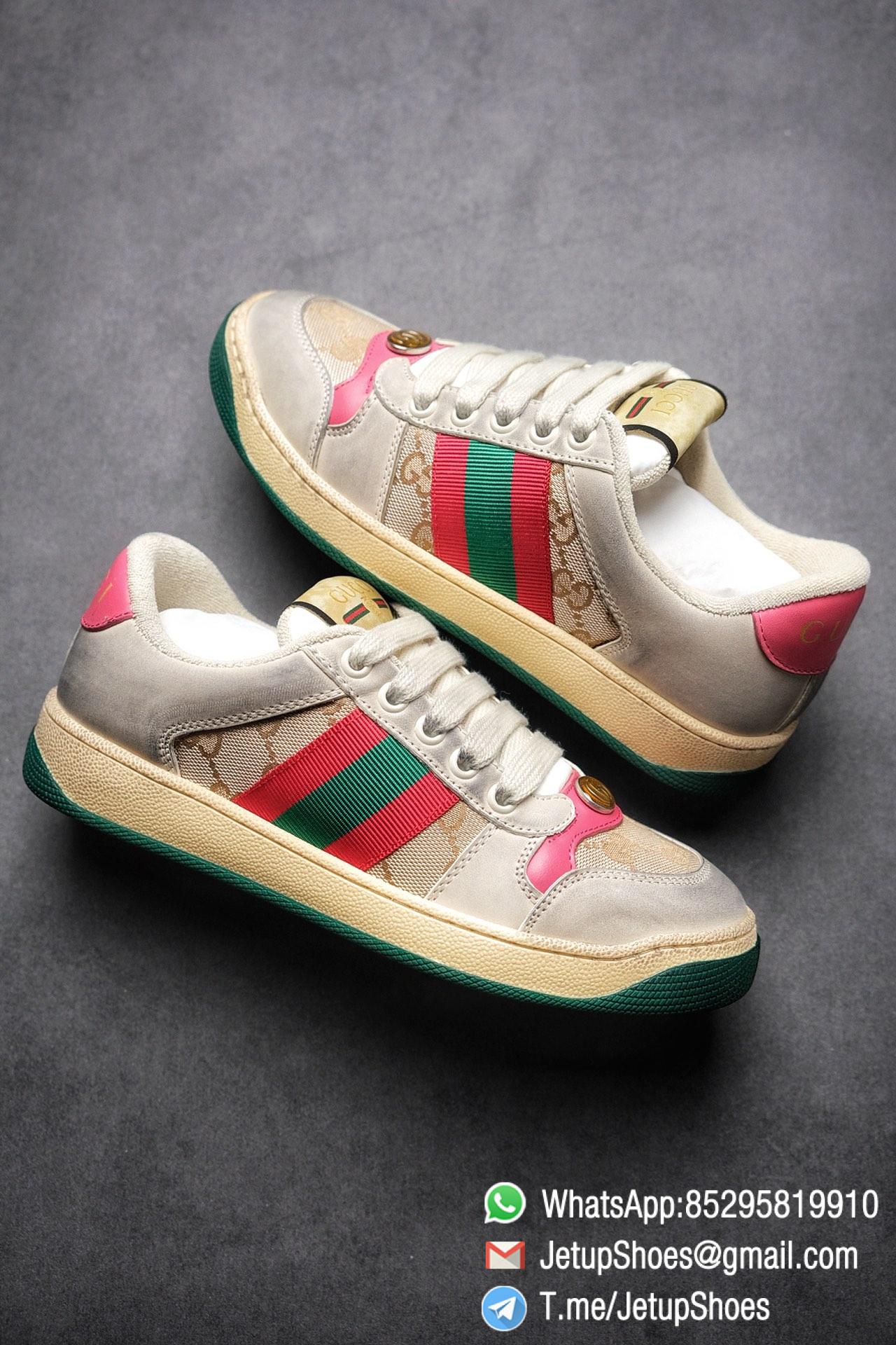 Gucci Women's Screener leather sneaker Butter Leather with Beige & Ebony Original GG Canvas Vintage Sneakers 03