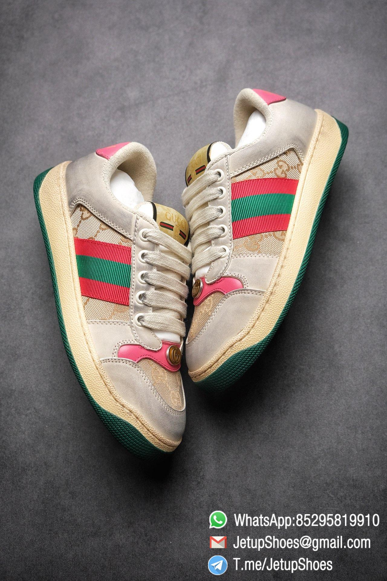 Gucci Women's Screener leather sneaker Butter Leather with Beige & Ebony Original GG Canvas Vintage Sneakers 04