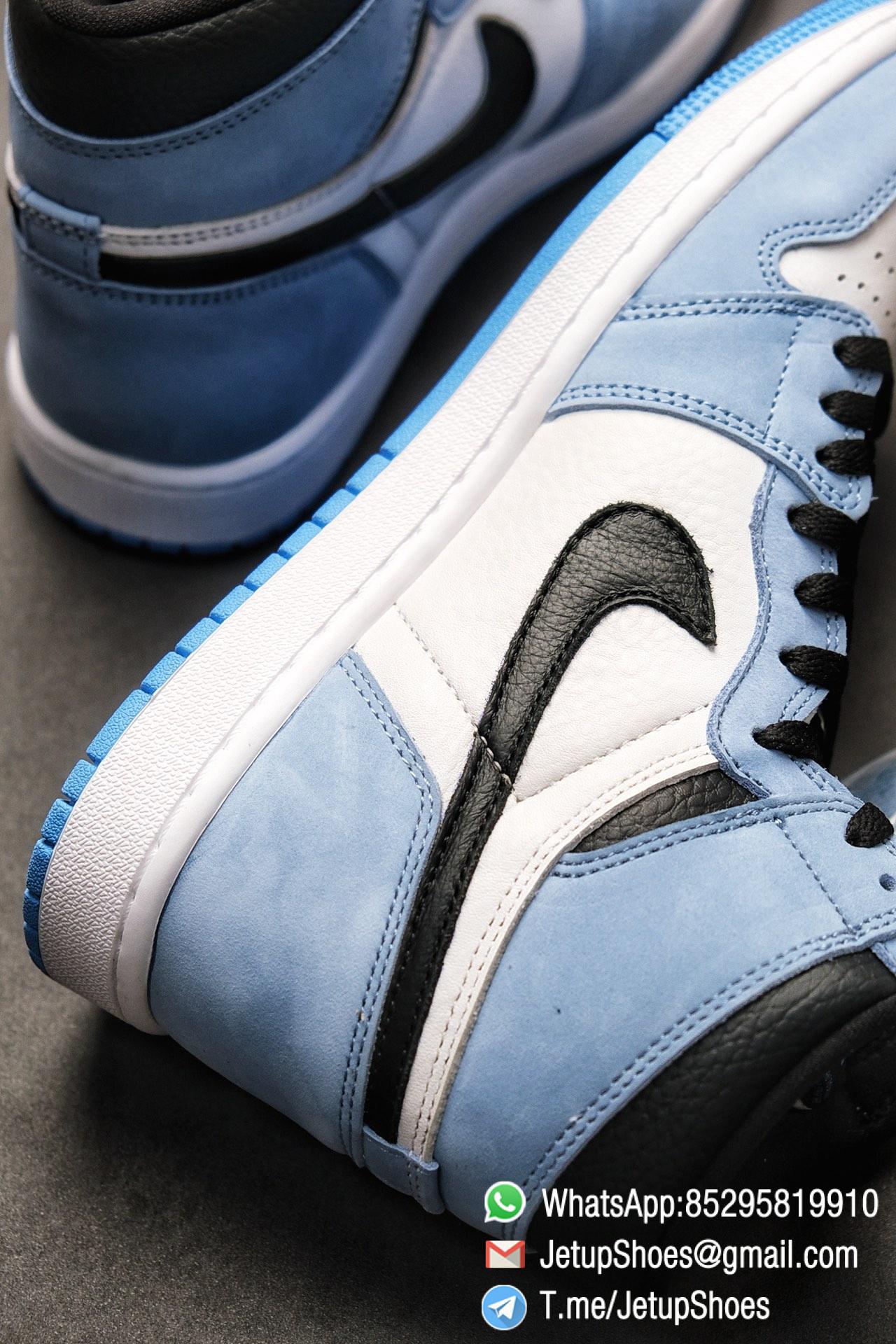 Replica Snkrs Air Jordan 1 Retro High OG University Blue Leather White Upper Blue Overlays Black Signature Swoosh SKU 555088 134 013