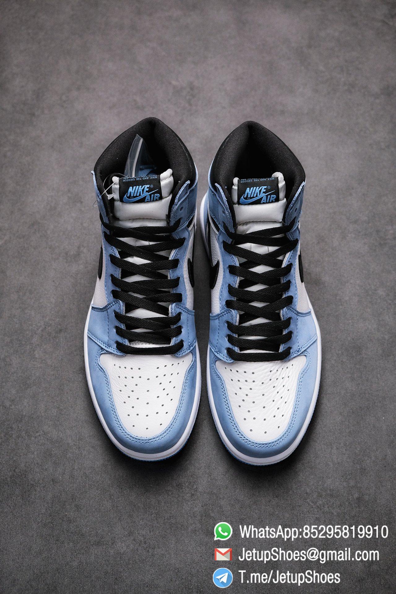 Replica Snkrs Air Jordan 1 Retro High OG University Blue Leather White Upper Blue Overlays Black Signature Swoosh SKU 555088 134 03