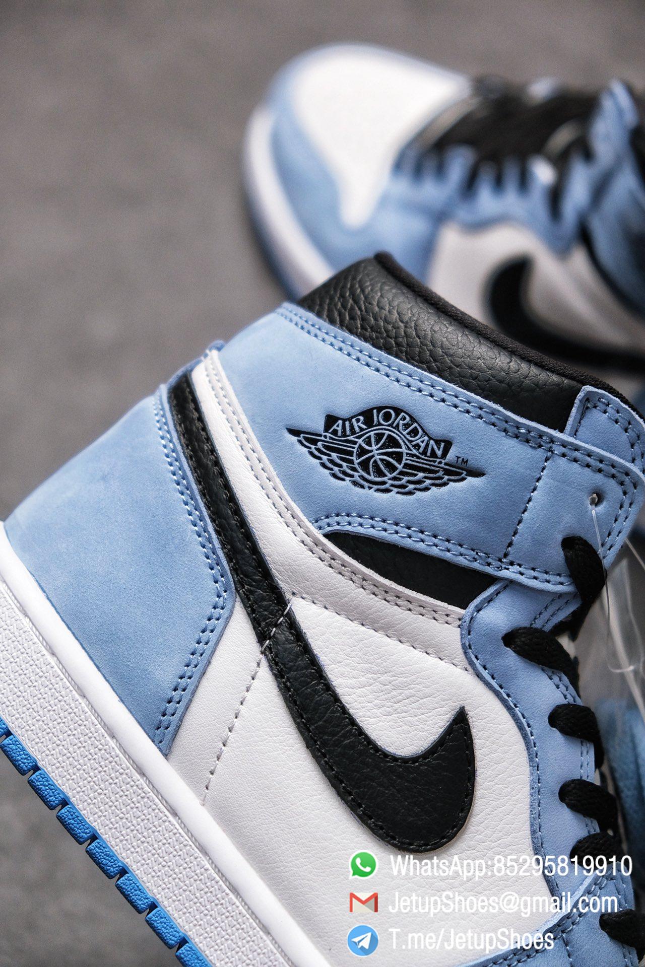 Replica Snkrs Air Jordan 1 Retro High Og University Blue Leather White Upper Blue Overlays Black Signature Swoosh Sku 5550 134 The Quality Replica Sneakers Supplier In China