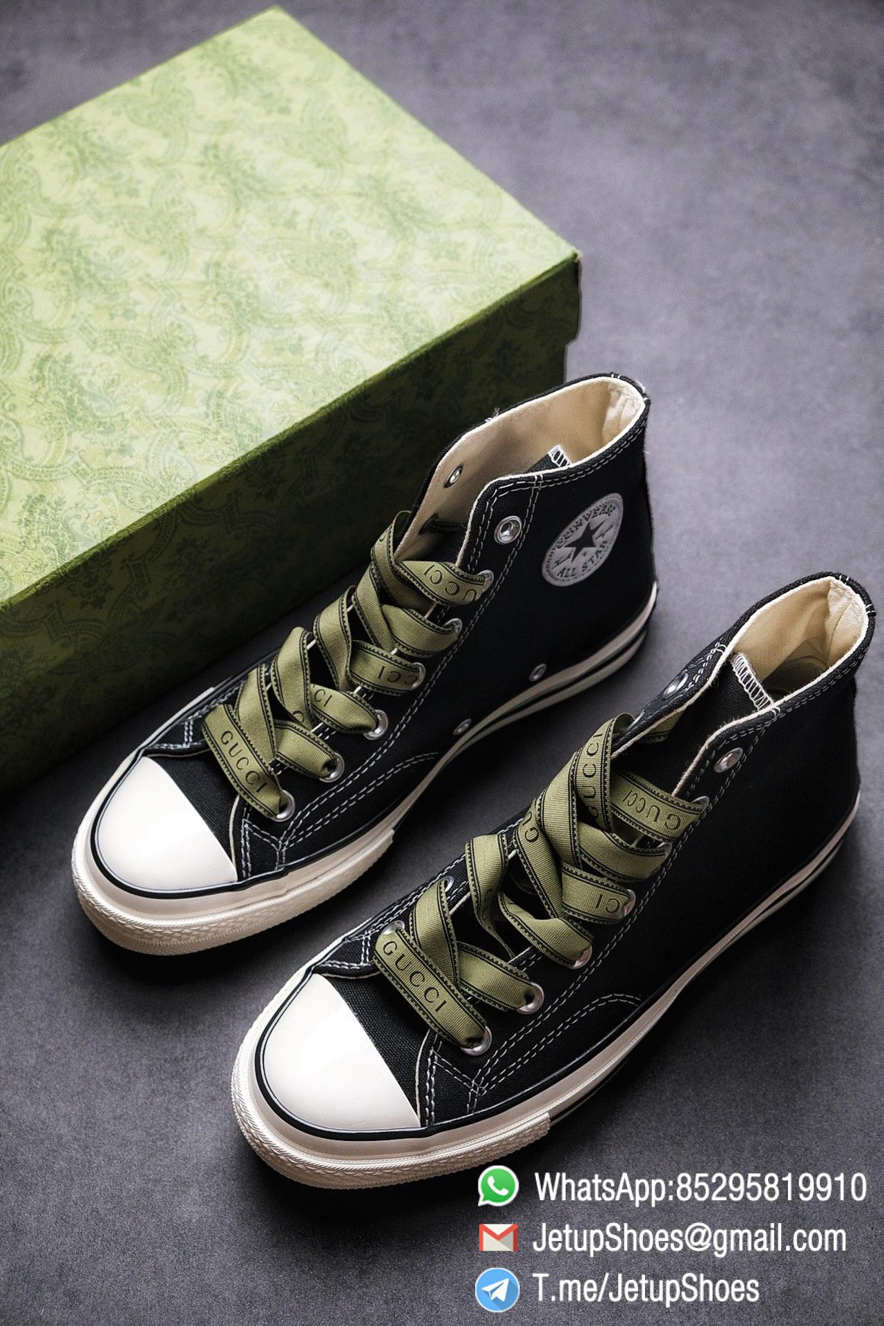 Womens Converse x Gucci Tennis 1970S High Top Sneaker Vintage Inspired Green Shoelace Black 2021 Spring 01