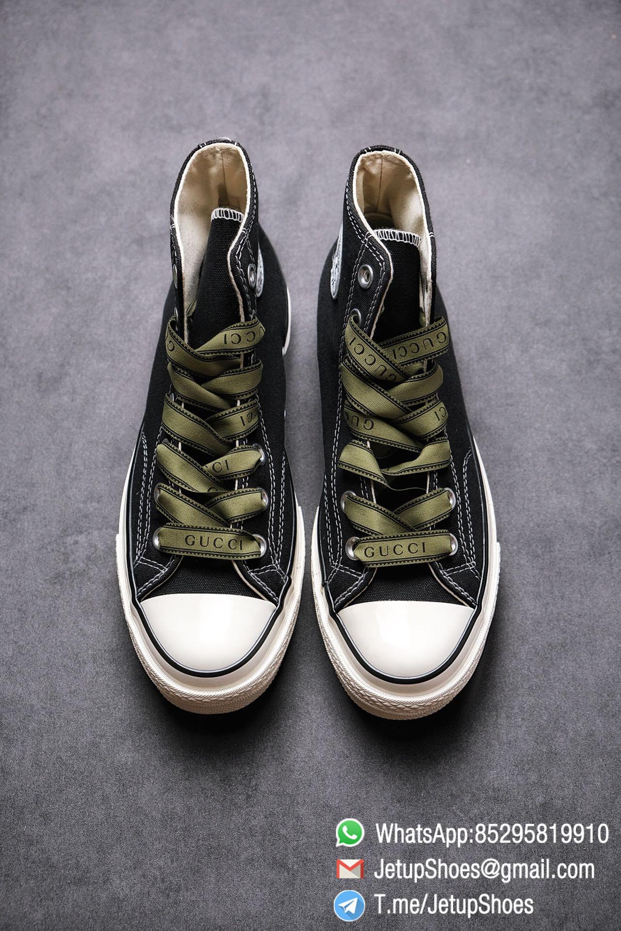 Womens Converse x Gucci Tennis 1970S High Top Sneaker Vintage Inspired Green Shoelace Black 2021 Spring 02 Womens Converse x Gucci Tennis 1970S High Top Sneaker Vintage Inspired Green Shoelace Black 2021 Spring 02