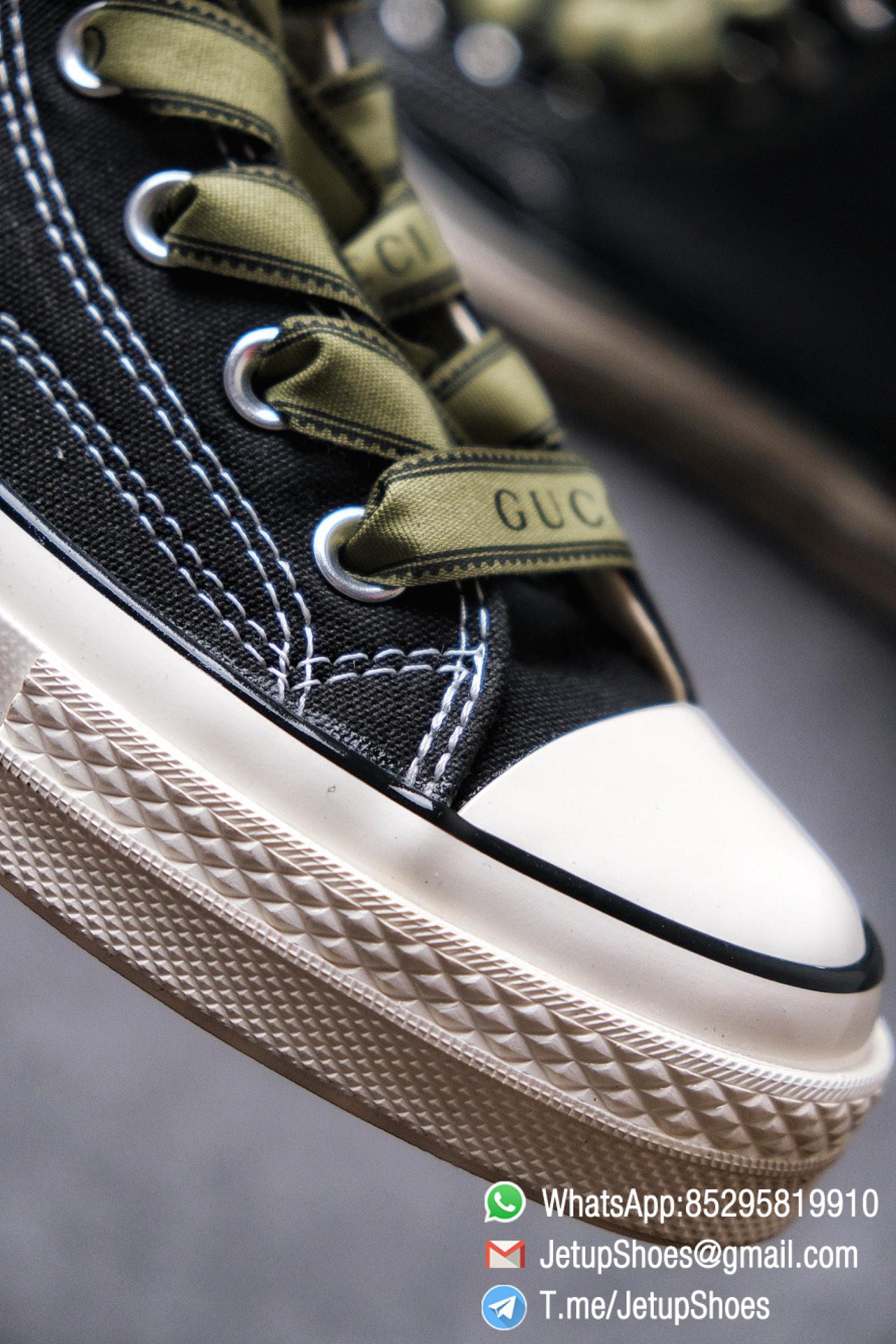 Womens Converse x Gucci Tennis 1970S High Top Sneaker Vintage Inspired Green Shoelace Black 2021 Spring 03 Womens Converse x Gucci Tennis 1970S High Top Sneaker Vintage Inspired Green Shoelace Black 2021 Spring 03