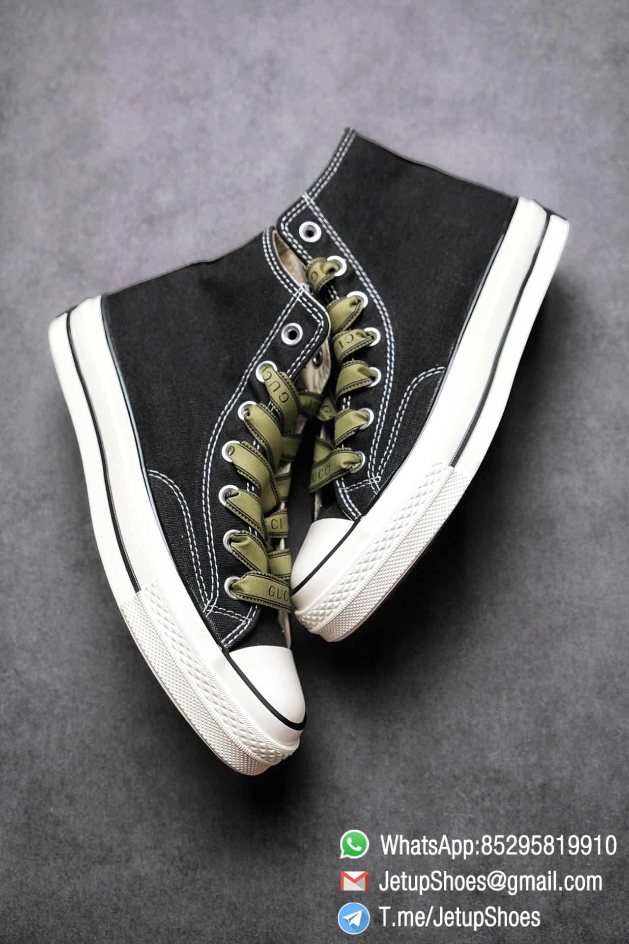 Womens Converse x Gucci Tennis 1970S High Top Sneaker Vintage Inspired Green Shoelace Black 2021 Spring 08 Womens Converse x Gucci Tennis 1970S High Top Sneaker Vintage Inspired Green Shoelace Black 2021 Spring 08