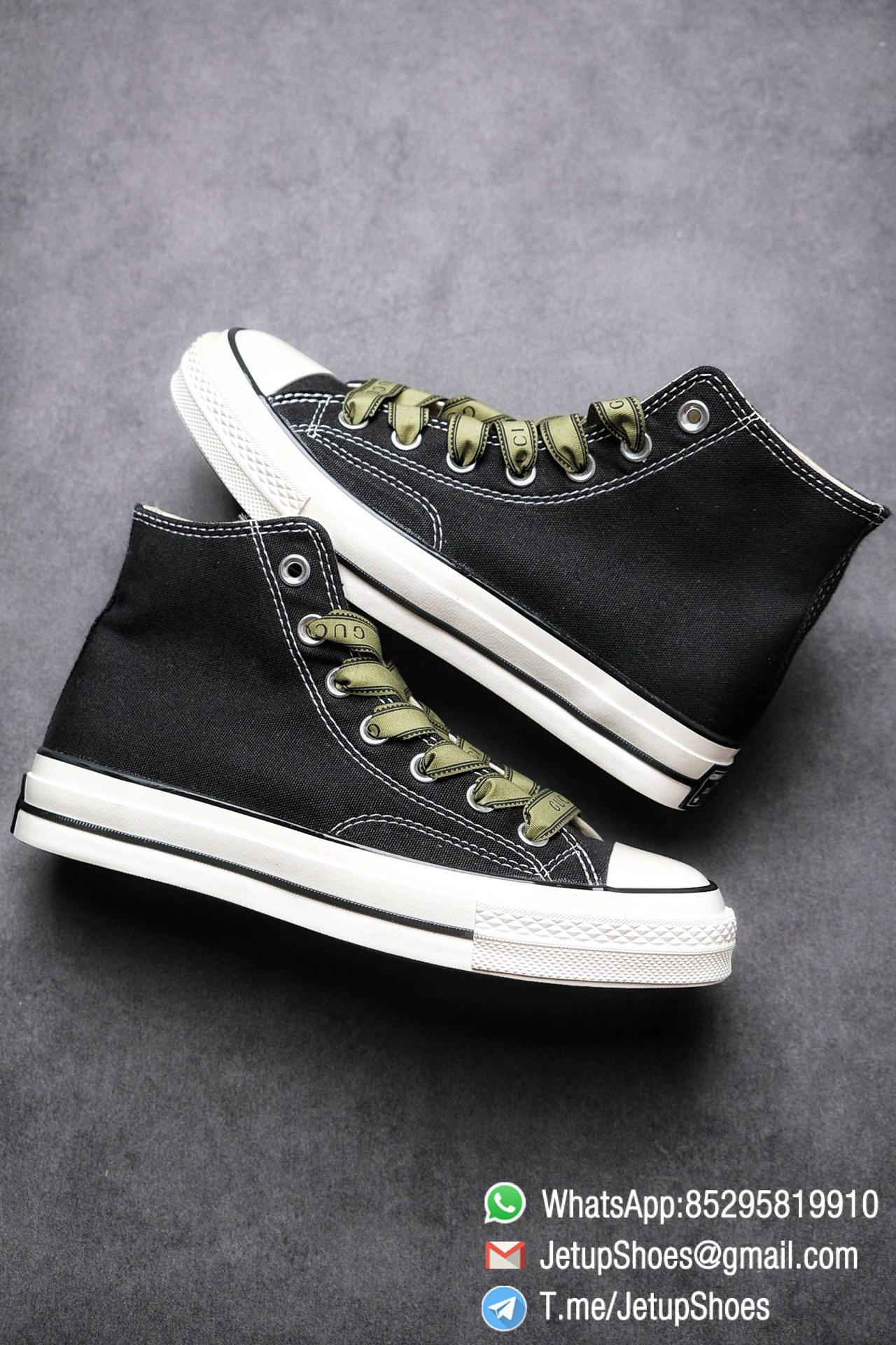 Womens Converse x Gucci Tennis 1970S High Top Sneaker Vintage Inspired Green Shoelace Black 2021 Spring 09 Womens Converse x Gucci Tennis 1970S High Top Sneaker Vintage Inspired Green Shoelace Black 2021 Spring 09