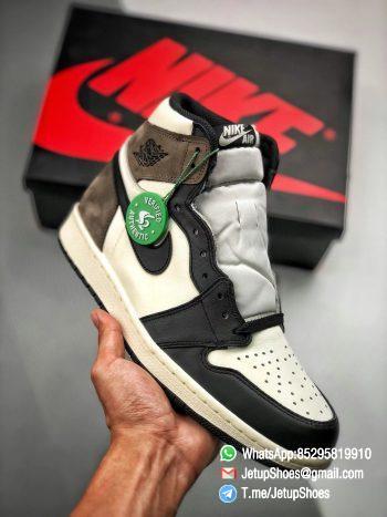 Best Replica Air Jordan 1 Retro High OG Dark Mocha Off white Leather Base and Black Overylays Top Quality Sneakers 01