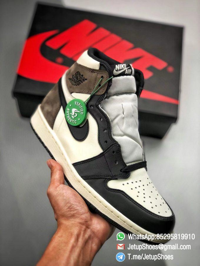 Best Replica Air Jordan 1 Retro High OG Dark Mocha Off white Leather Base and Black Overylays Top Quality Sneakers 01