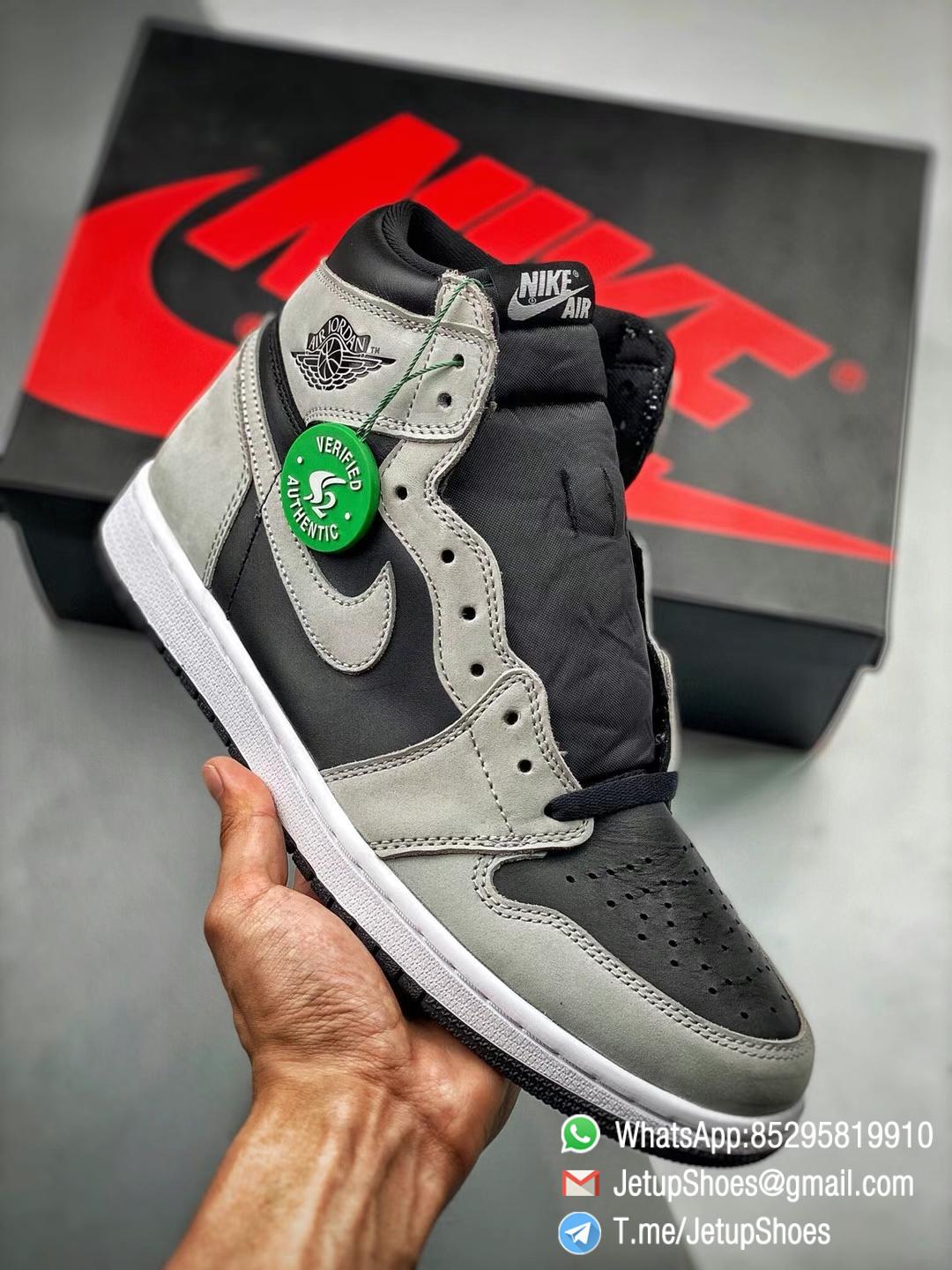 Best Replica Air Jordan 1 Retro High OG Shadow 2.0 Black Leather Upper Grey Suede Overlays RepSnkrs 01