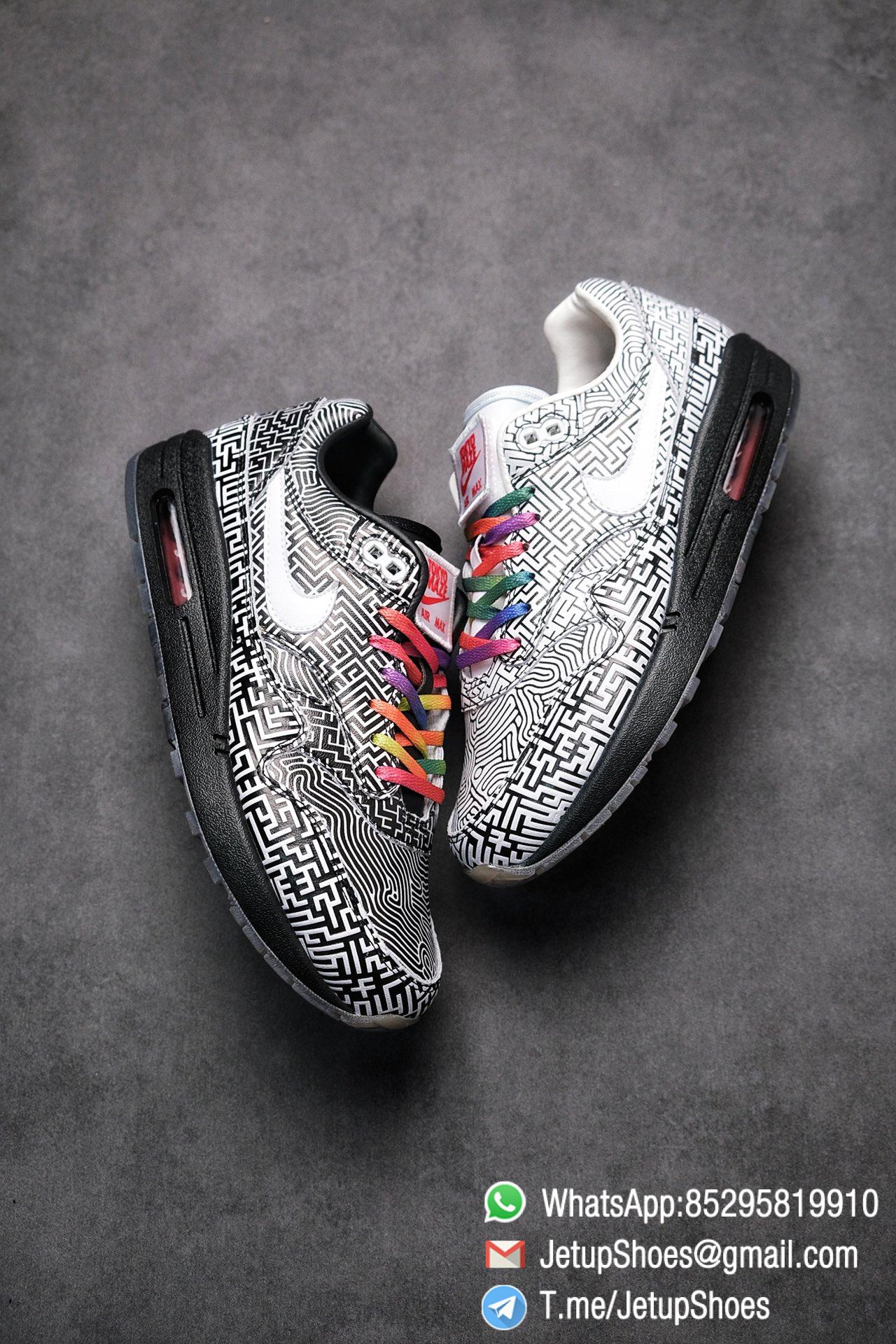 Best Replica Sneakers Nike Air Max 1 On Air Tokyo Maze Monochromatic Labyrinth Leather Upper Rainbow Colored Laces 03