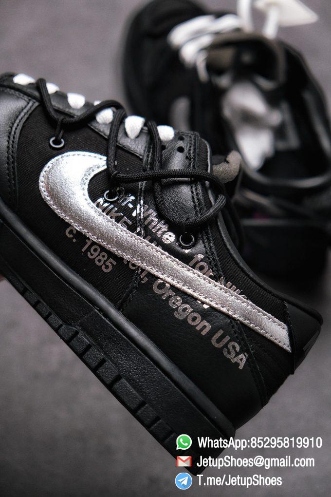 Off White x Nike Dunk Low THE 50 Jet black Leather Construction Metallic Silver Swoosh Relays Best Replica Sneakers 013