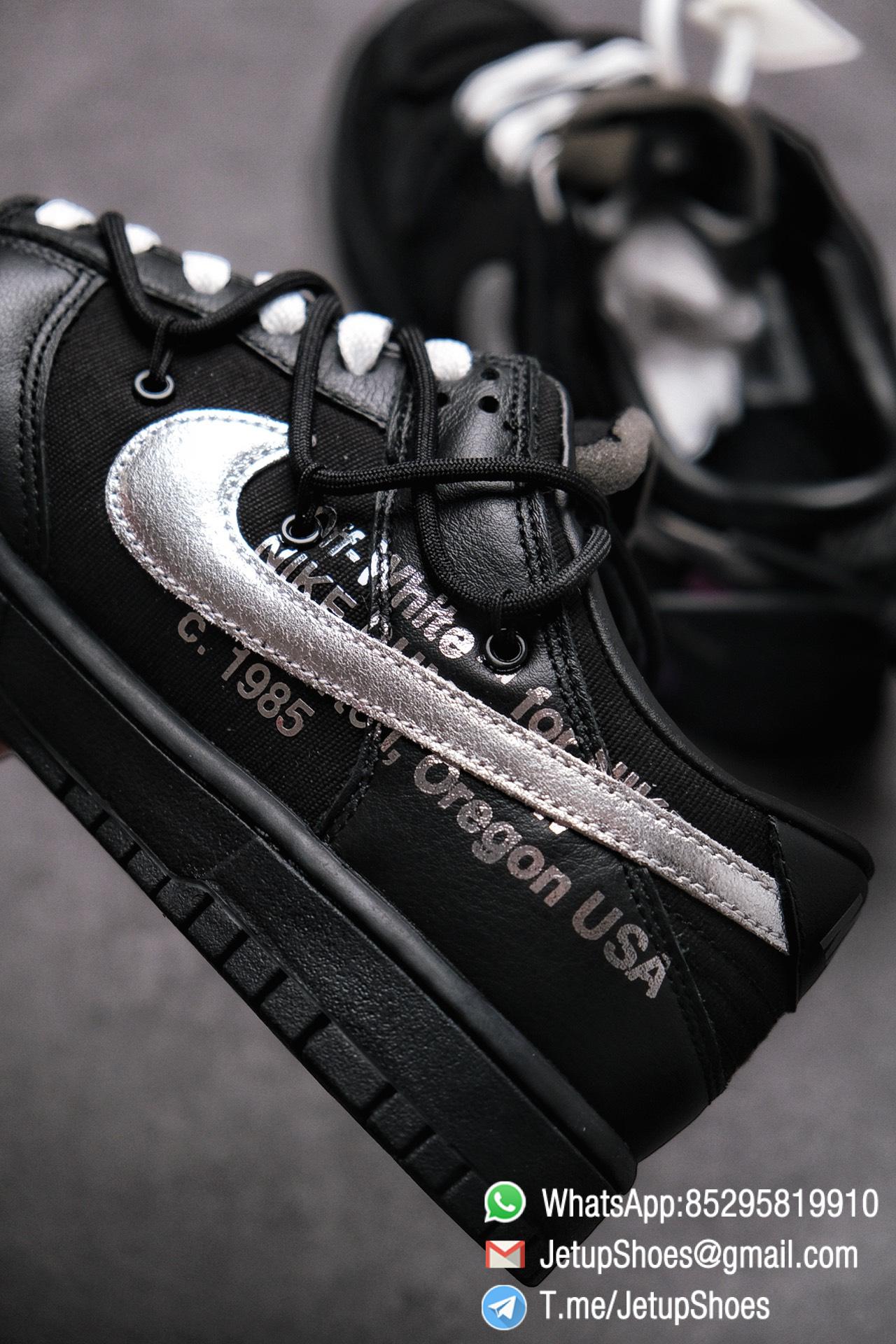 Off White x Nike Dunk Low THE 50 Jet black Leather Construction Metallic Silver Swoosh Relays Best Replica Sneakers 013