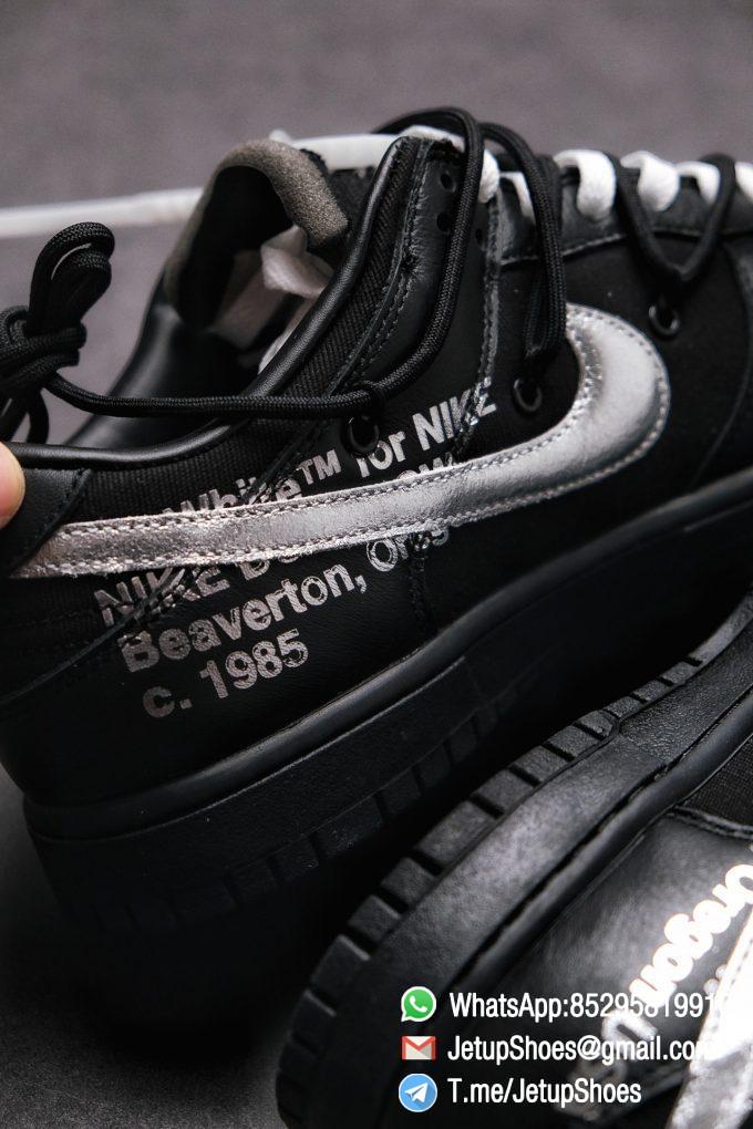 Off White x Nike Dunk Low THE 50 Jet black Leather Construction Metallic Silver Swoosh Relays Best Replica Sneakers 015