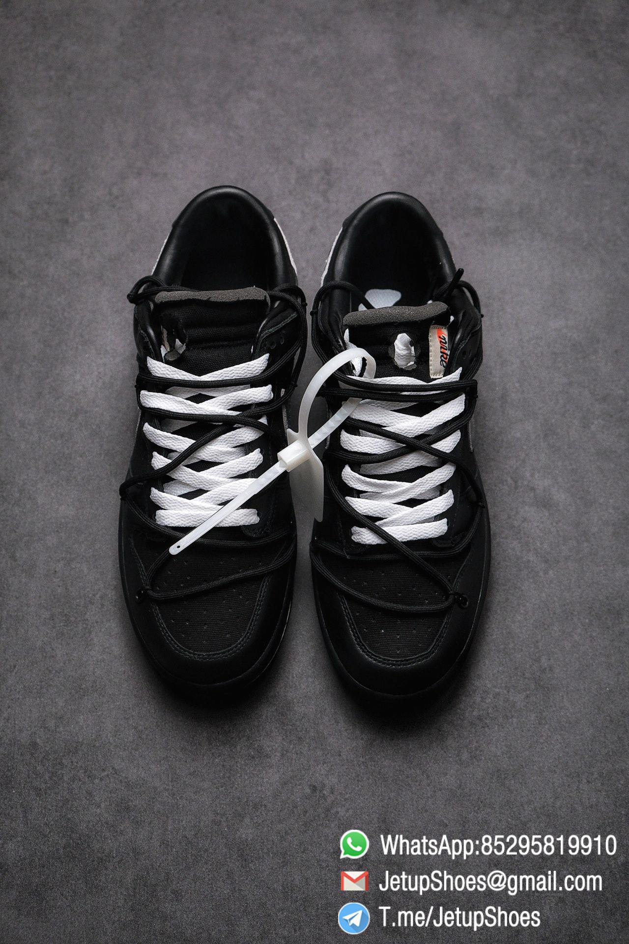 Off White x Nike Dunk Low THE 50 Jet black Leather Construction Metallic Silver Swoosh Relays Best Replica Sneakers 02