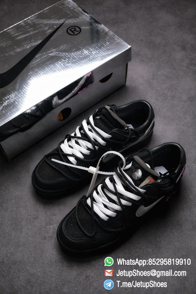 Off White x Nike Dunk Low THE 50 Jet black Leather Construction Metallic Silver Swoosh Relays Best Replica Sneakers 04
