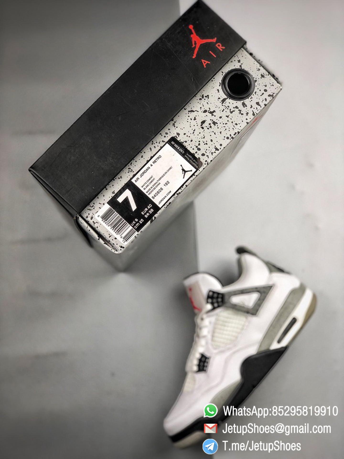 RepSneakers Air Jordan 4 Retro White Cement White Fire Red Black and Tech Grey Colorway Best Replica AJ4 Sneakers 012