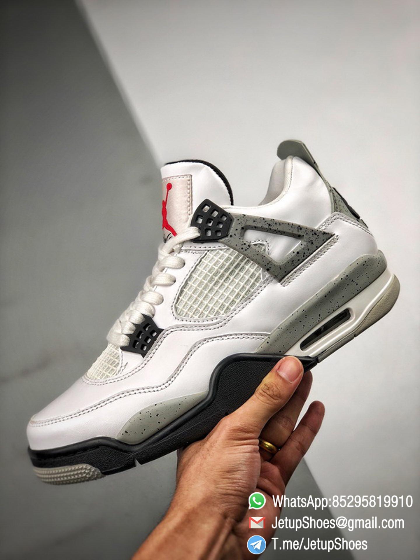 RepSneakers Air Jordan 4 Retro White Cement White Fire Red Black and Tech Grey Colorway Best Replica AJ4 Sneakers 02