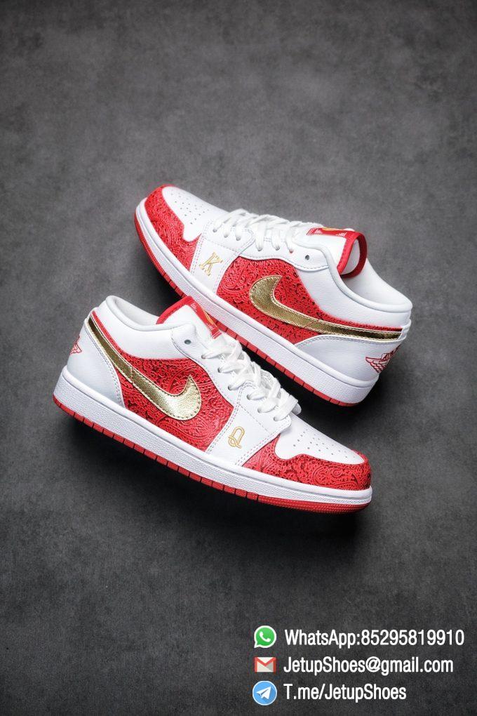 RepSnkrs Air Jordan 1 Low SE Spades White Leather Base Red Rubber Outsole Embroidered letters K Q Best Replica Sneakers 01