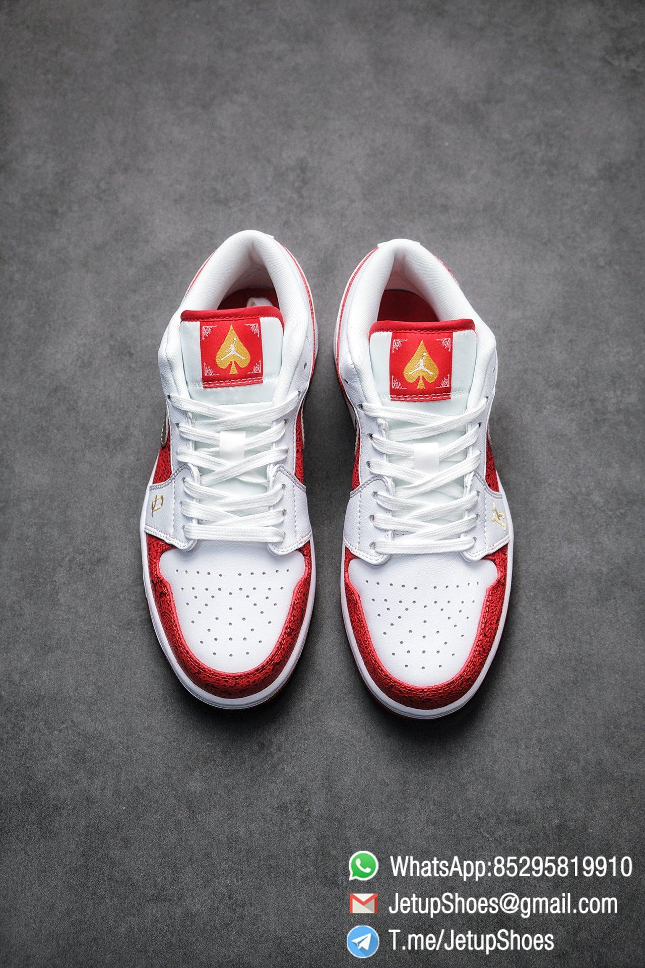 RepSnkrs Air Jordan 1 Low SE Spades White Leather Base Red Rubber Outsole Embroidered letters K Q Best Replica Sneakers 02 RepSnkrs Air Jordan 1 Low SE Spades White Leather Base Red Rubber Outsole Embroidered letters K Q Best Replica Sneakers 02