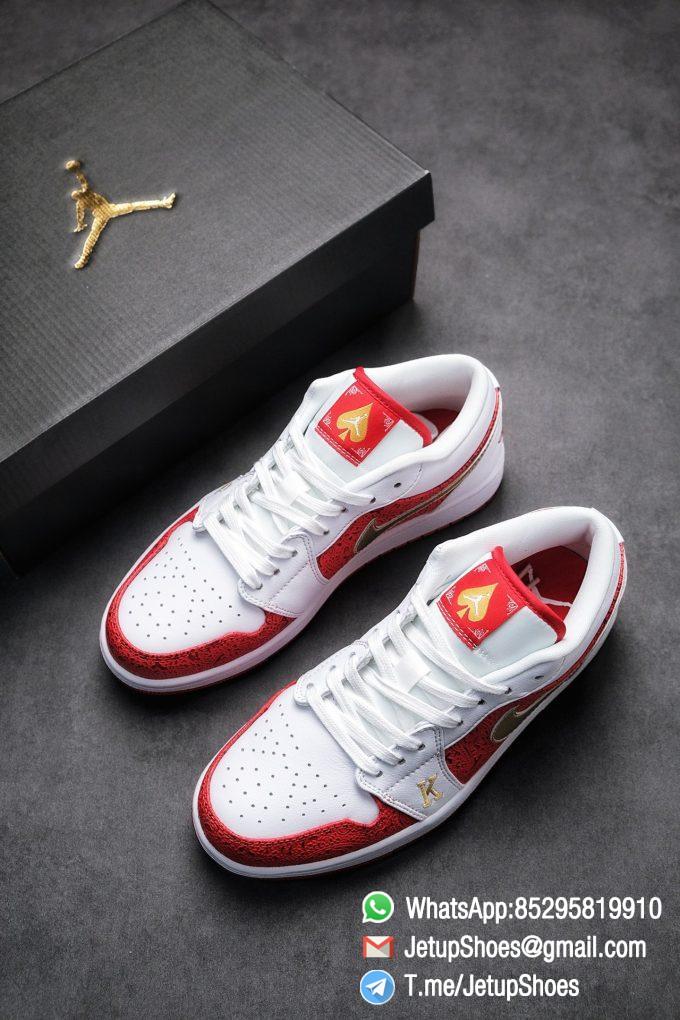 RepSnkrs Air Jordan 1 Low SE Spades White Leather Base Red Rubber Outsole Embroidered letters K Q Best Replica Sneakers 04