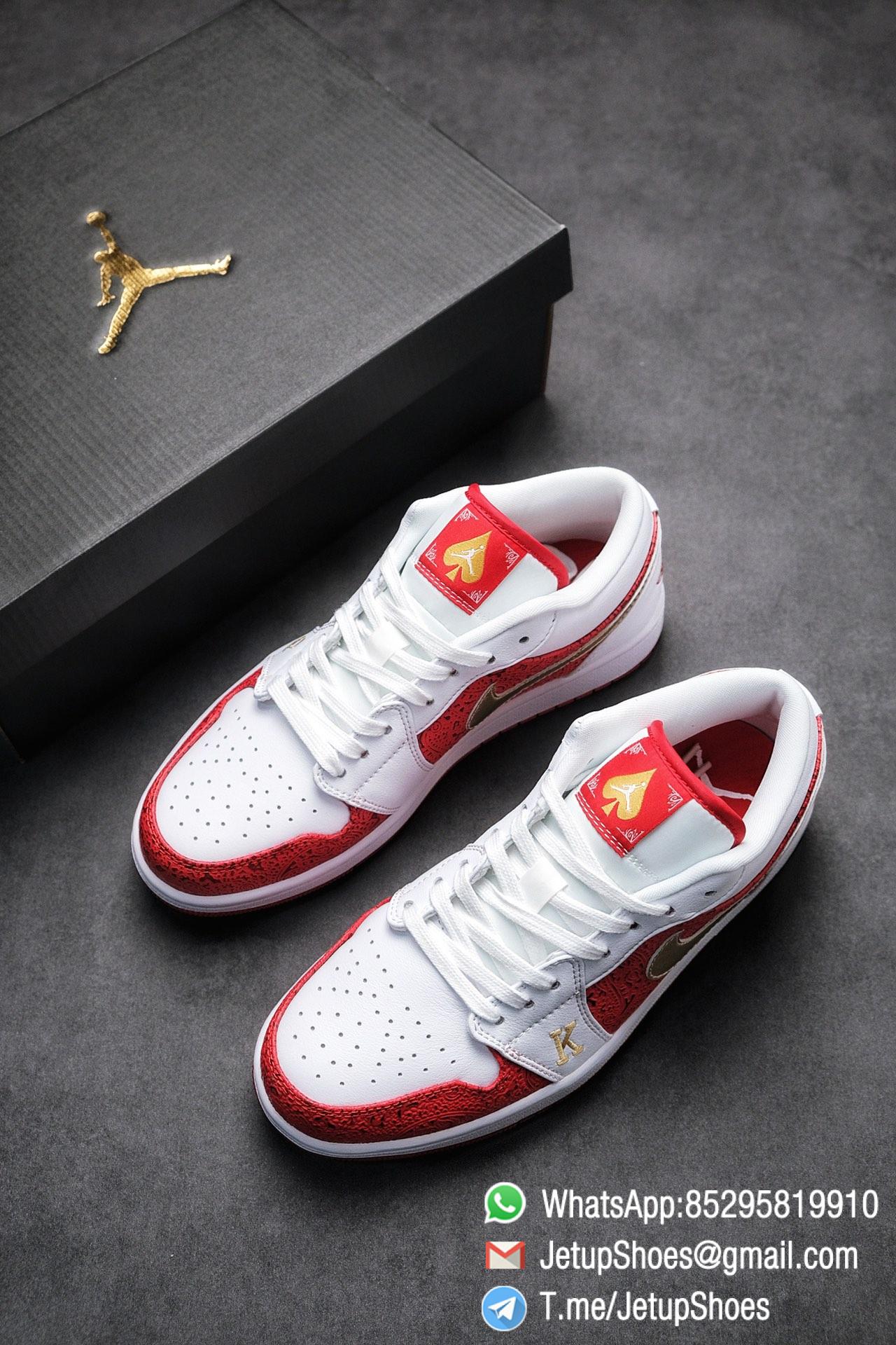 RepSnkrs Air Jordan 1 Low SE Spades White Leather Base Red Rubber Outsole Embroidered letters K Q Best Replica Sneakers 04 RepSnkrs Air Jordan 1 Low SE Spades White Leather Base Red Rubber Outsole Embroidered letters K Q Best Replica Sneakers 04