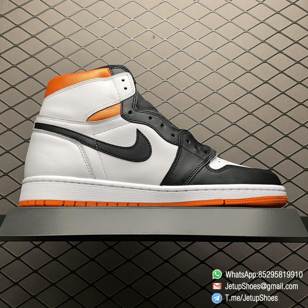 Air Jordan 1 Retro High OG Electro Orange SKU 555088 180 White Leather Upper Black Hits Orange Finish Best RepSnkrs 02