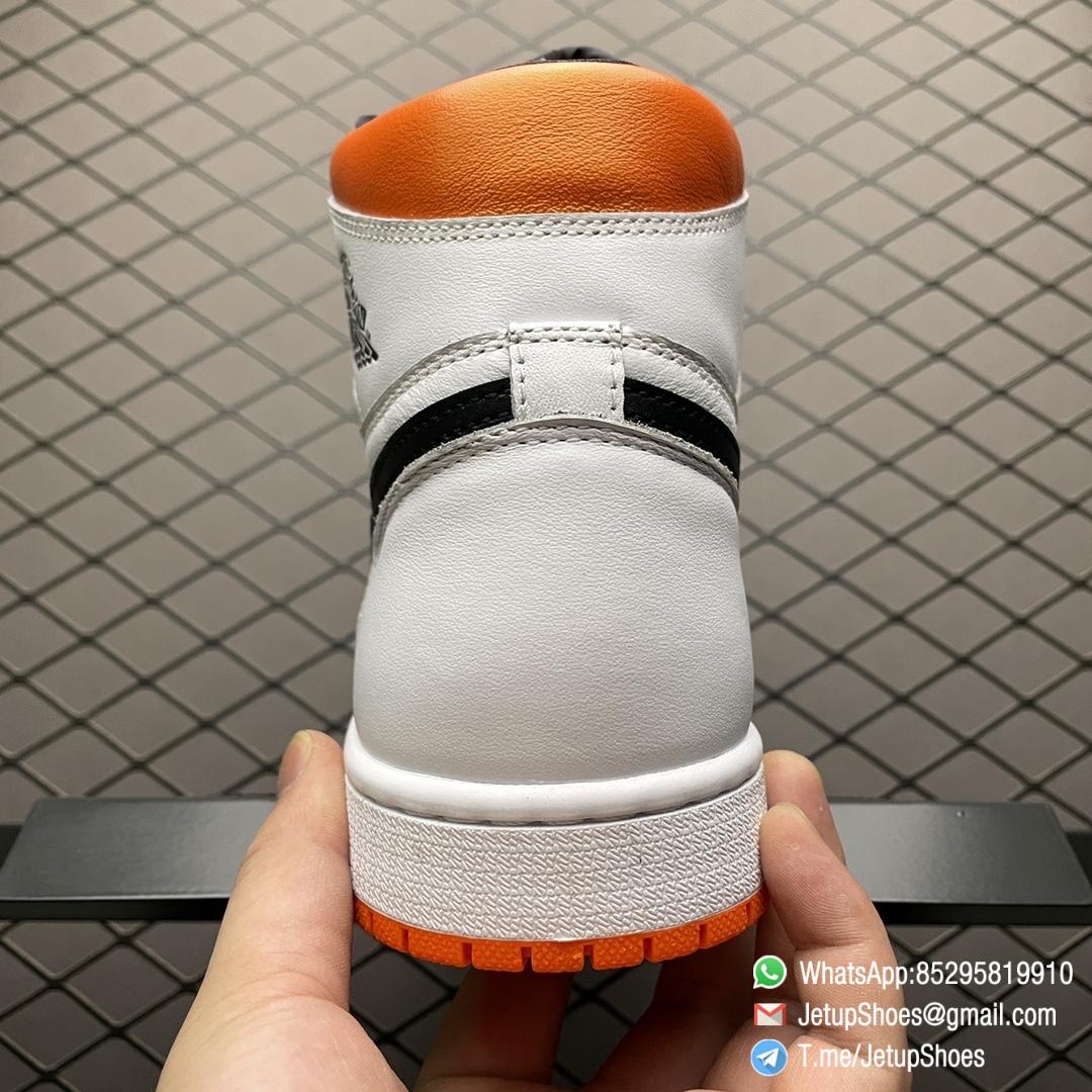 Air Jordan 1 Retro High OG Electro Orange SKU 555088 180 White Leather Upper Black Hits Orange Finish Best RepSnkrs 07