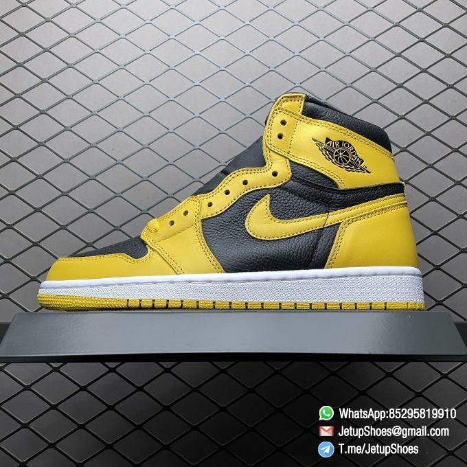 Air Jordan 1 Retro High Pollen SKU 555088 701 Yellow Overlays Atop a Black Leather Base Top Fake Sneakers 01