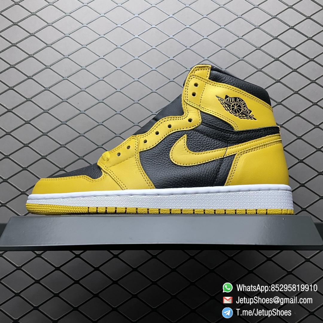 Air Jordan 1 Retro High Pollen SKU 555088 701 Yellow Overlays Atop a Black Leather Base Top Fake Sneakers 01