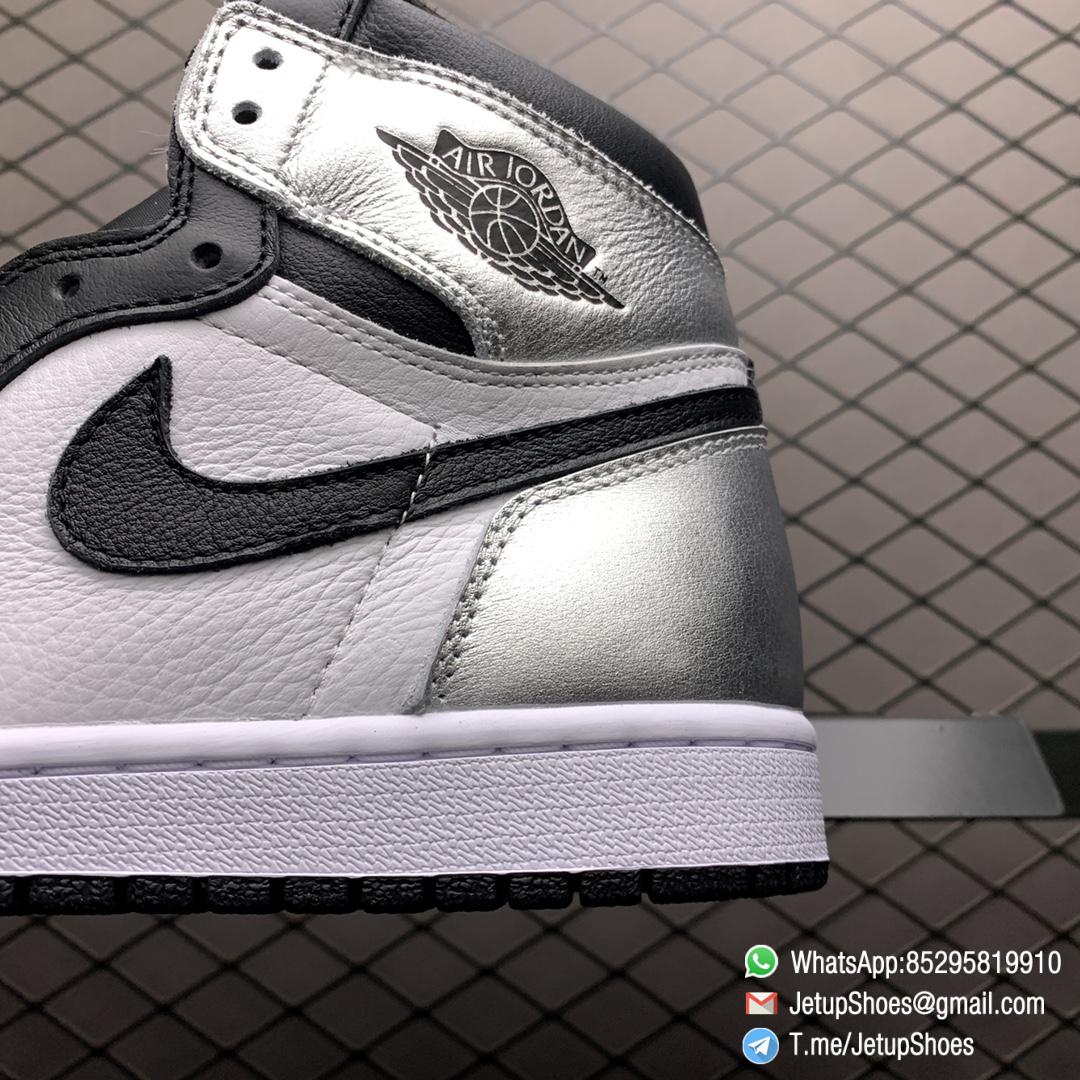 Best Replica Sneakers Wmns Air Jordan 1 Retro High OG Silver Toe Black Forefoot Overlays Shiny Metallic Silver Finish Toe Box 04