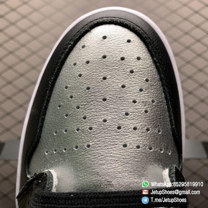 Best Replica Sneakers Wmns Air Jordan 1 Retro High OG Silver Toe Black Forefoot Overlays Shiny Metallic Silver Finish Toe Box 05