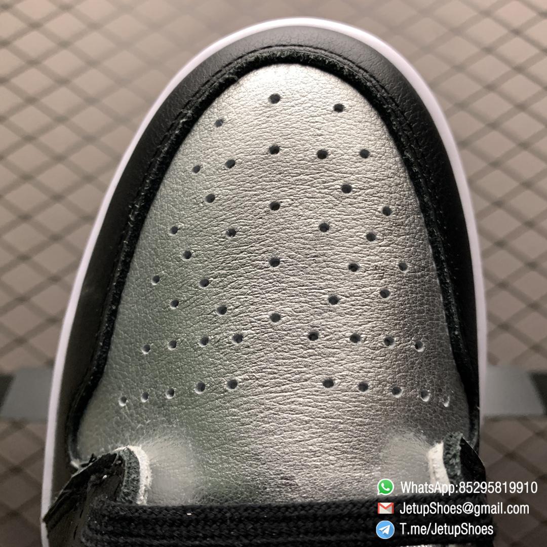 Best Replica Sneakers Wmns Air Jordan 1 Retro High OG Silver Toe Black Forefoot Overlays Shiny Metallic Silver Finish Toe Box 05