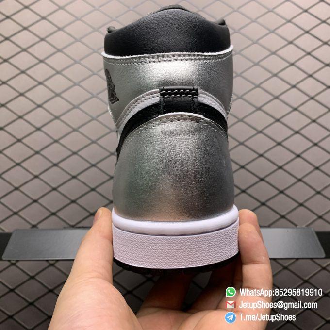 Best Replica Sneakers Wmns Air Jordan 1 Retro High OG Silver Toe Black Forefoot Overlays Shiny Metallic Silver Finish Toe Box 07