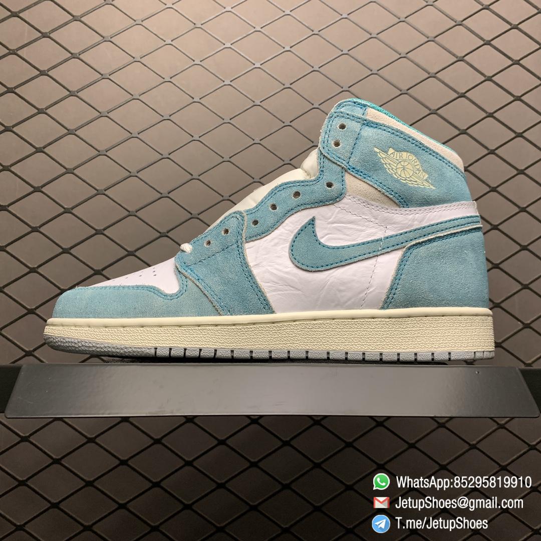 Best Replica Sneakers Air Jordan 1S Retro High OG GS Turbo Green SKU 575441 311 White and Teal Leather Upper 01