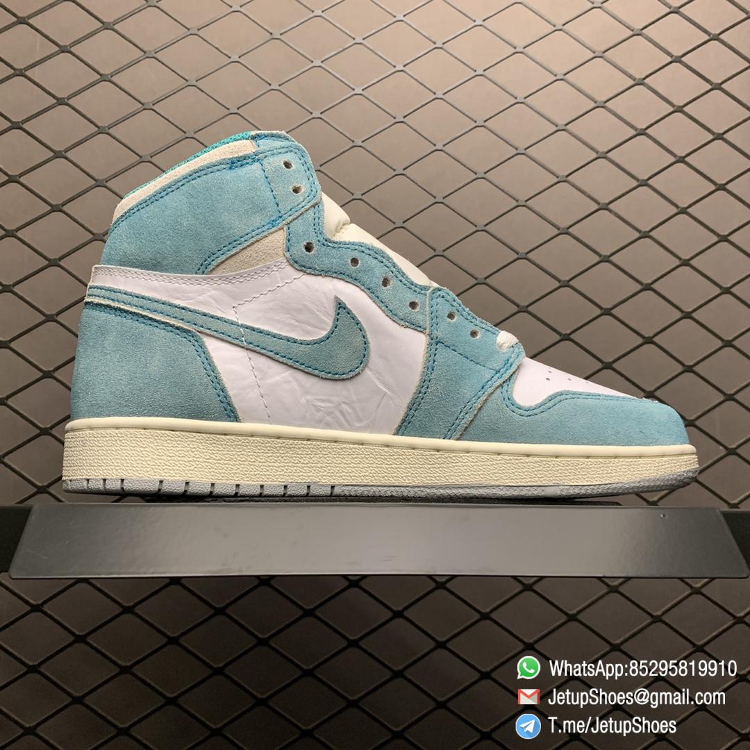 Best Replica Sneakers Air Jordan 1S Retro High OG GS Turbo Green SKU 575441 311 White and Teal Leather Upper 02