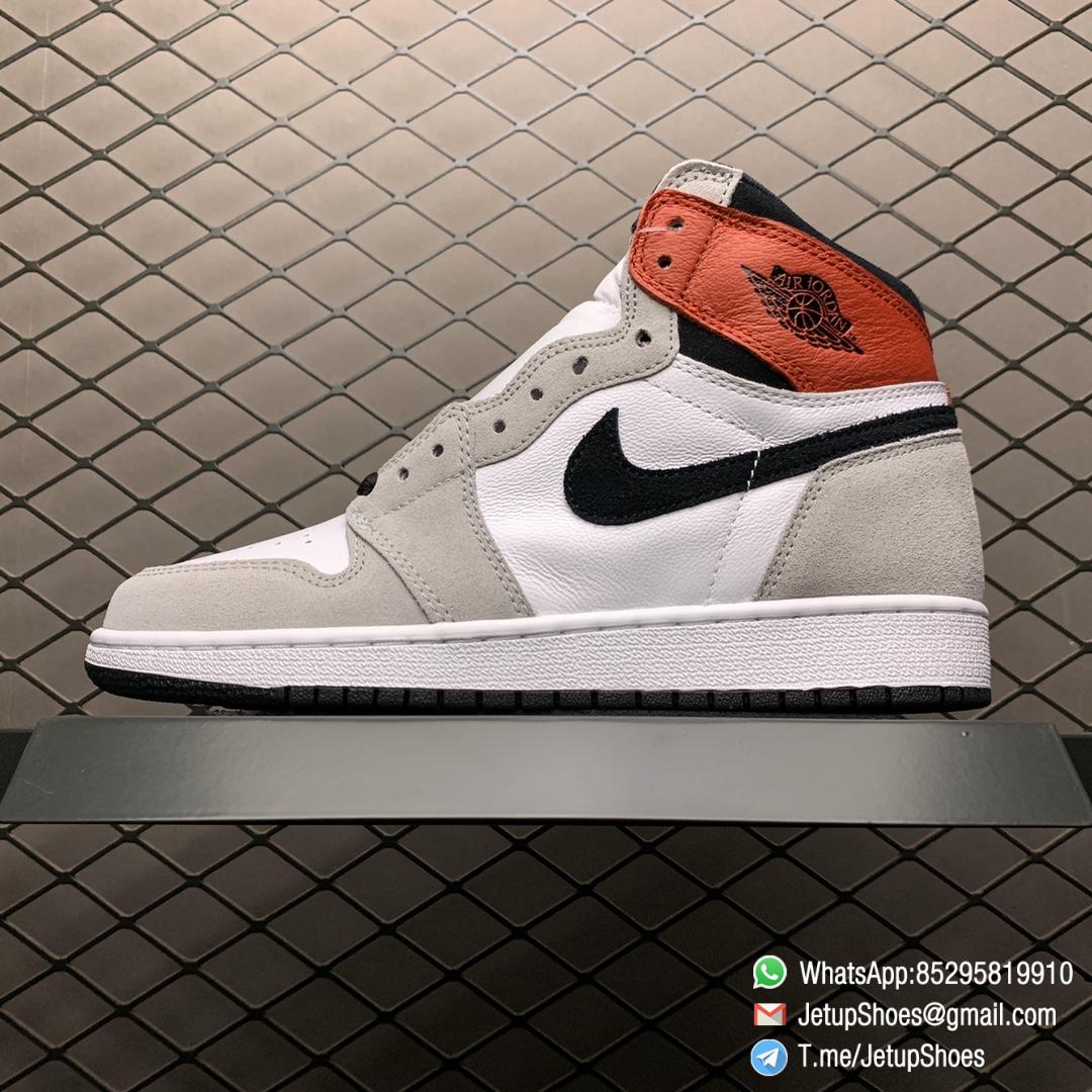 Jordan 1 Retro High OG Smoke Grey SKU 555088 126 Varsity Red Ankle Flap Neutral Tones Upper Grey Suede Overlays 01