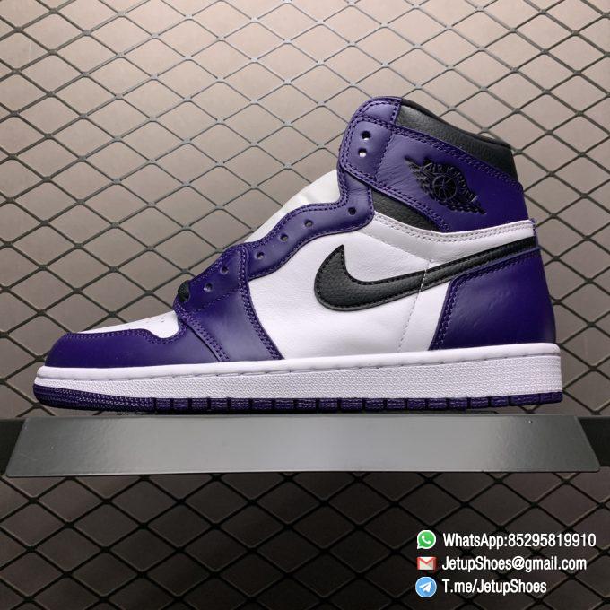 RepSneaker Jordan 1 Retro High Court Purple White SKU 555088 500 White Upper Court Purple Overlays Black Detailing 01