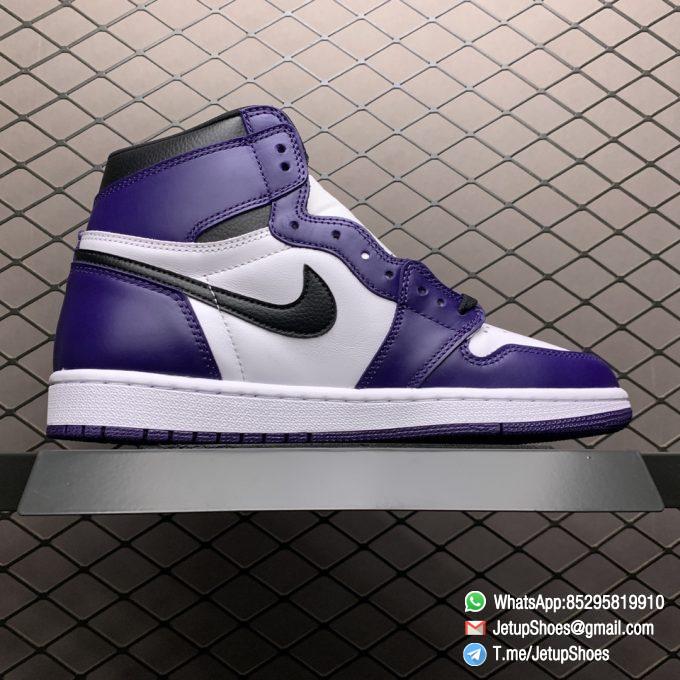 RepSneaker Jordan 1 Retro High Court Purple White SKU 555088 500 White Upper Court Purple Overlays Black Detailing 02