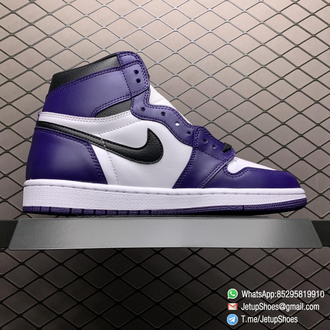 RepSneaker Jordan 1 Retro High Court Purple White SKU 555088 500 White Upper Court Purple Overlays Black Detailing 02