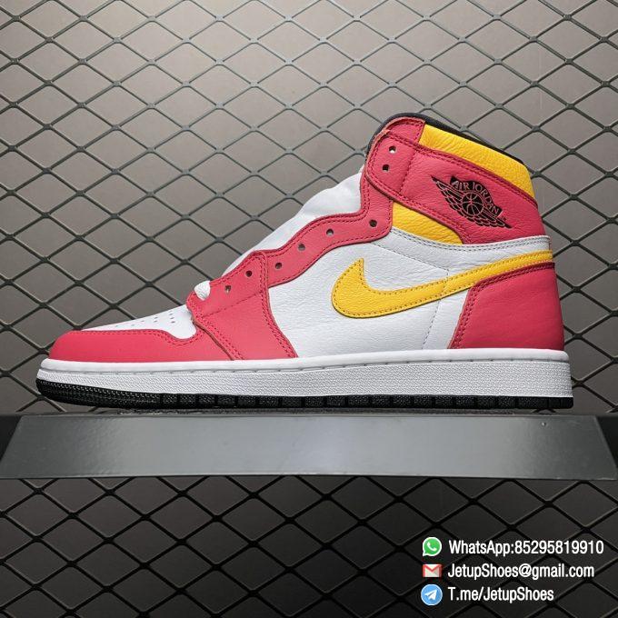 Top Fake Shoes Jordan 1 Retro High OG Light Fusion Red SKU 555088 603 White Upper Dark Pink Overlays Orange Accents Land 01