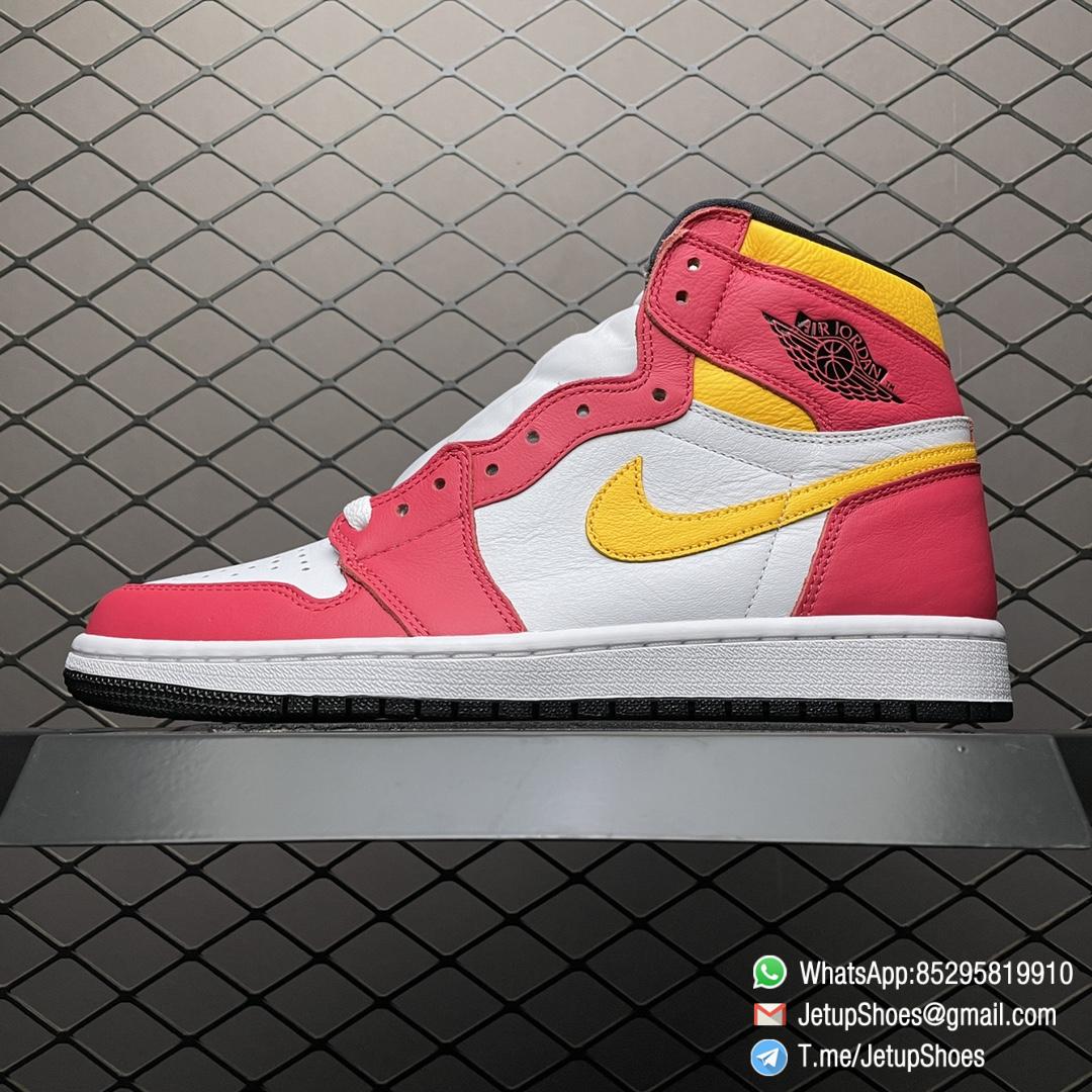 Top Fake Shoes Jordan 1 Retro High OG Light Fusion Red SKU 555088 603 White Upper Dark Pink Overlays Orange Accents Land 01