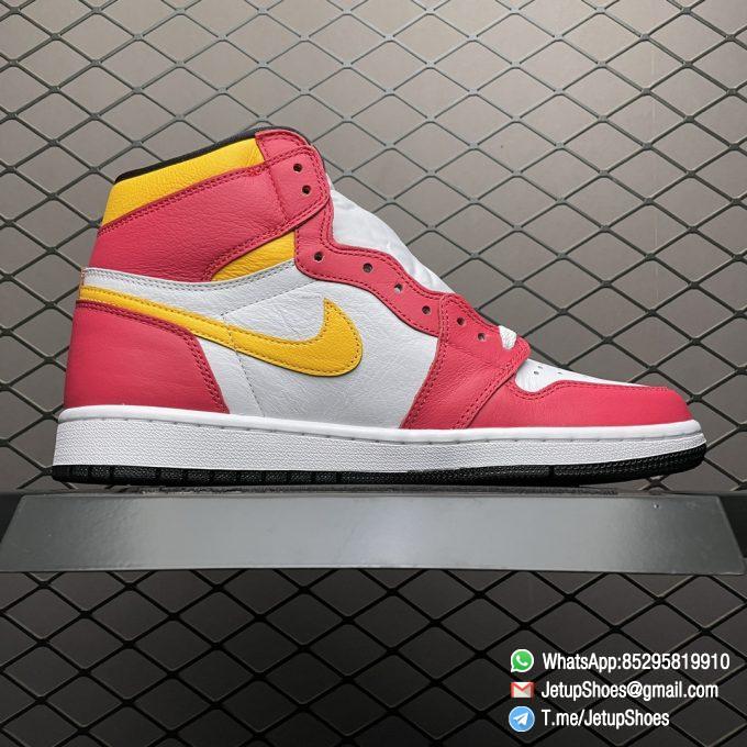 Top Fake Shoes Jordan 1 Retro High OG Light Fusion Red SKU 555088 603 White Upper Dark Pink Overlays Orange Accents Land 02