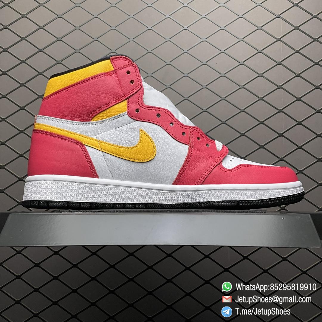 Top Fake Shoes Jordan 1 Retro High OG Light Fusion Red SKU 555088 603 White Upper Dark Pink Overlays Orange Accents Land 02