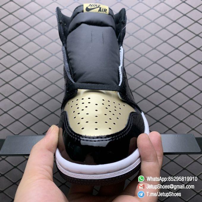 Top Fake Sneakers Air Jordan 1 Retro High OG NRG Gold Toe SKU 861428 007 Black Patent Leather Upper Metallic Gold Accents 03