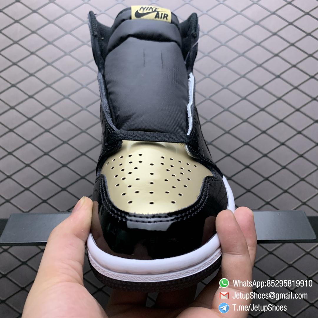 Top Fake Sneakers Air Jordan 1 Retro High OG NRG Gold Toe SKU 861428 007 Black Patent Leather Upper Metallic Gold Accents 03