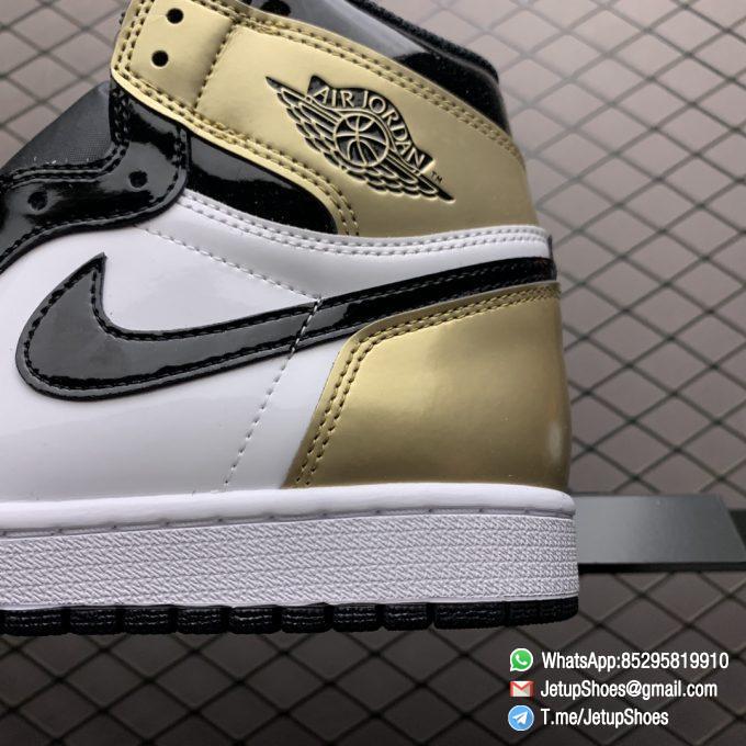 Top Fake Sneakers Air Jordan 1 Retro High OG NRG Gold Toe SKU 861428 007 Black Patent Leather Upper Metallic Gold Accents 07