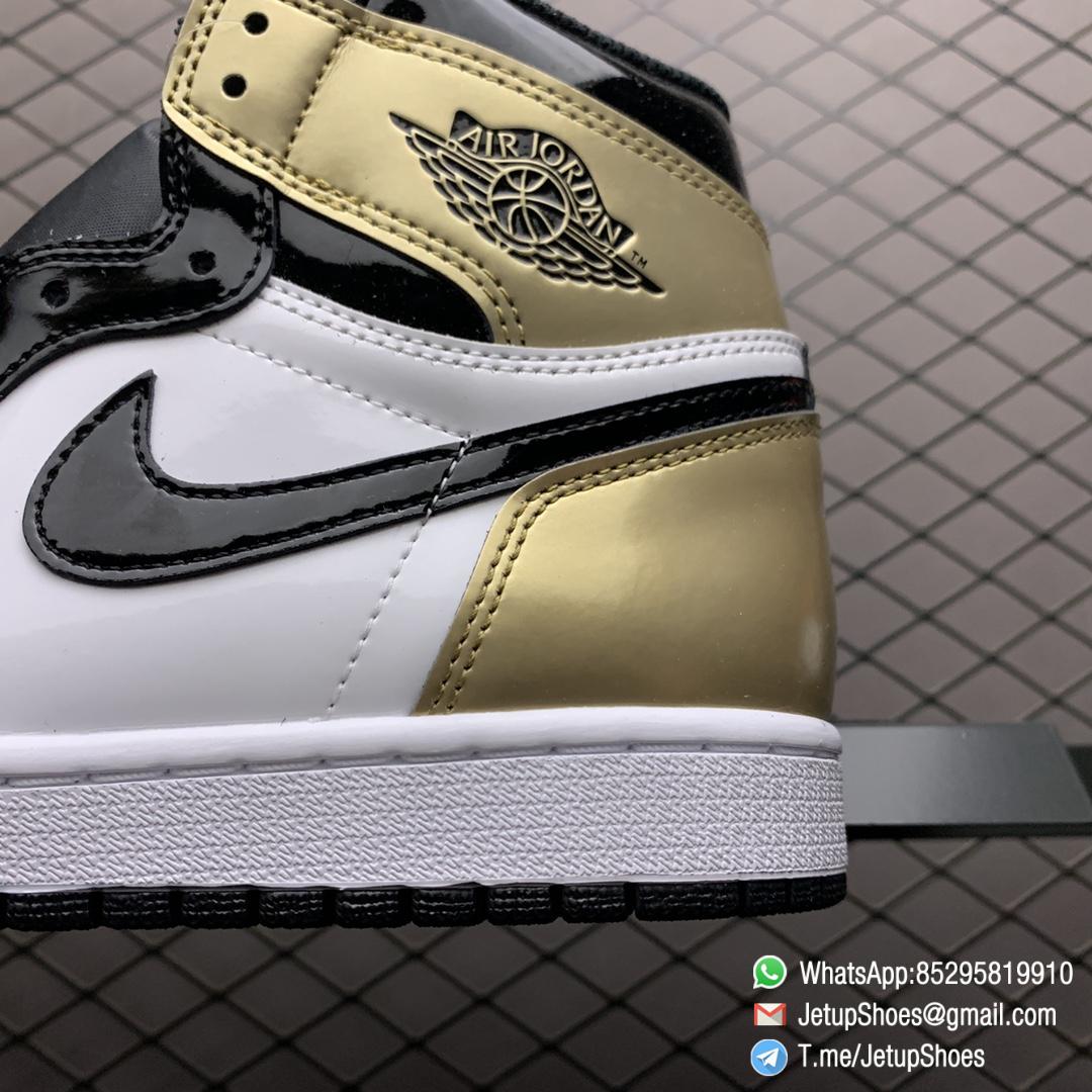 Top Fake Sneakers Air Jordan 1 Retro High OG NRG Gold Toe SKU 861428 007 Black Patent Leather Upper Metallic Gold Accents 07