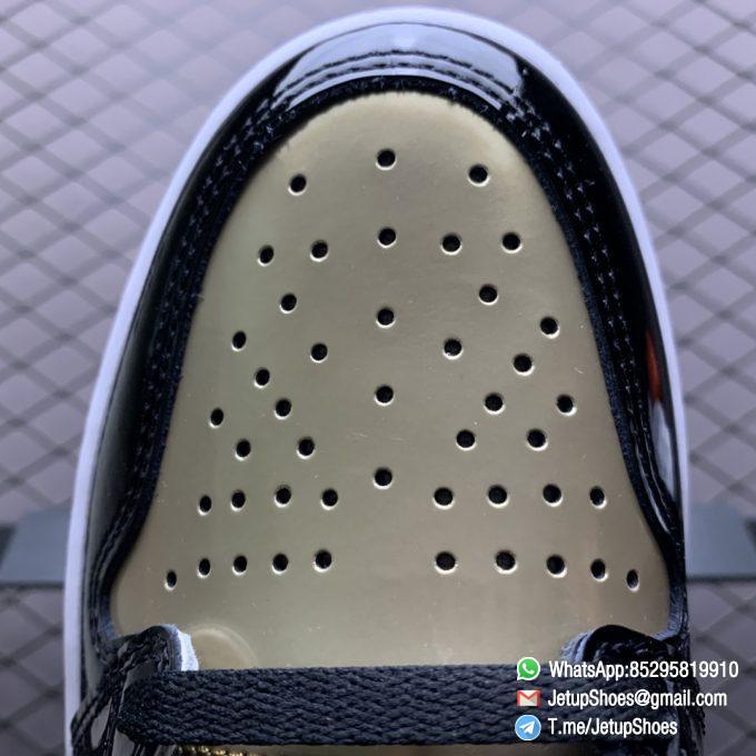 Top Fake Sneakers Air Jordan 1 Retro High OG NRG Gold Toe SKU 861428 007 Black Patent Leather Upper Metallic Gold Accents 08