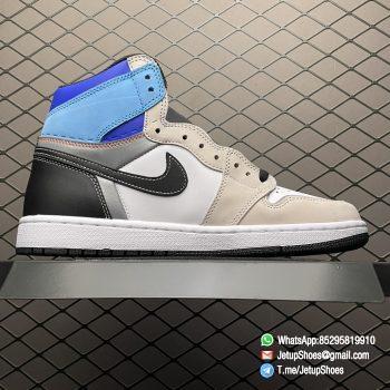 Best Replica Air Jordan 1 Retro High OG Prototype White Base Tan Nubuck Grey and Black leather Overlays Blue Collar Orange Mini Swoosh SKU DC6515 100 02