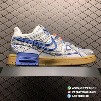 Best Replica Nike x Off White x Air Rubber Dunk University Blue White Mesh Blue Accents Upper Metallic Silver Overlays Virgil Stamp Orange Tab Swoosh SKU CU6015 100 02